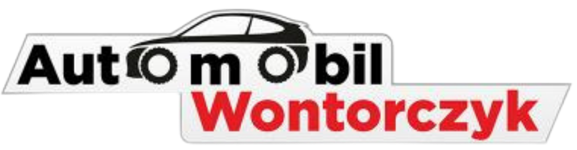 Logo firmy Automobil Wontorczyk z czarnym konturem auta i czerwono-czarnym napisem.